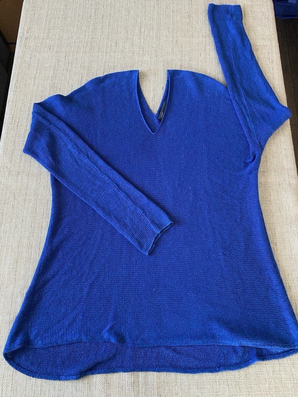 VINCE 100% Linen Long Sleeve V Shape Open Front and Back Top Blue M